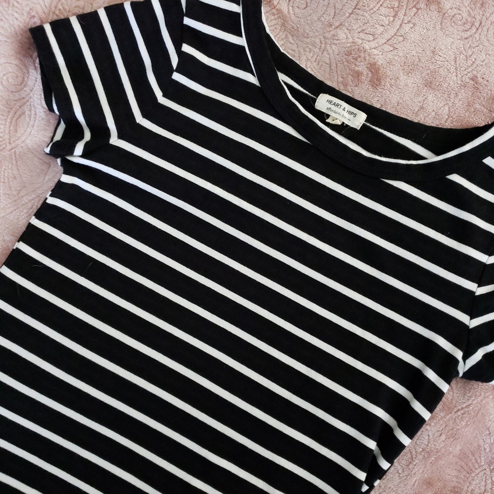 Black and White Striped Shirt Dress Small